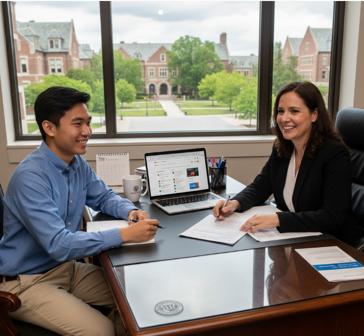 Sinh viên Việt Nam đang tư vấn với DSO tại trường đại học Mỹ